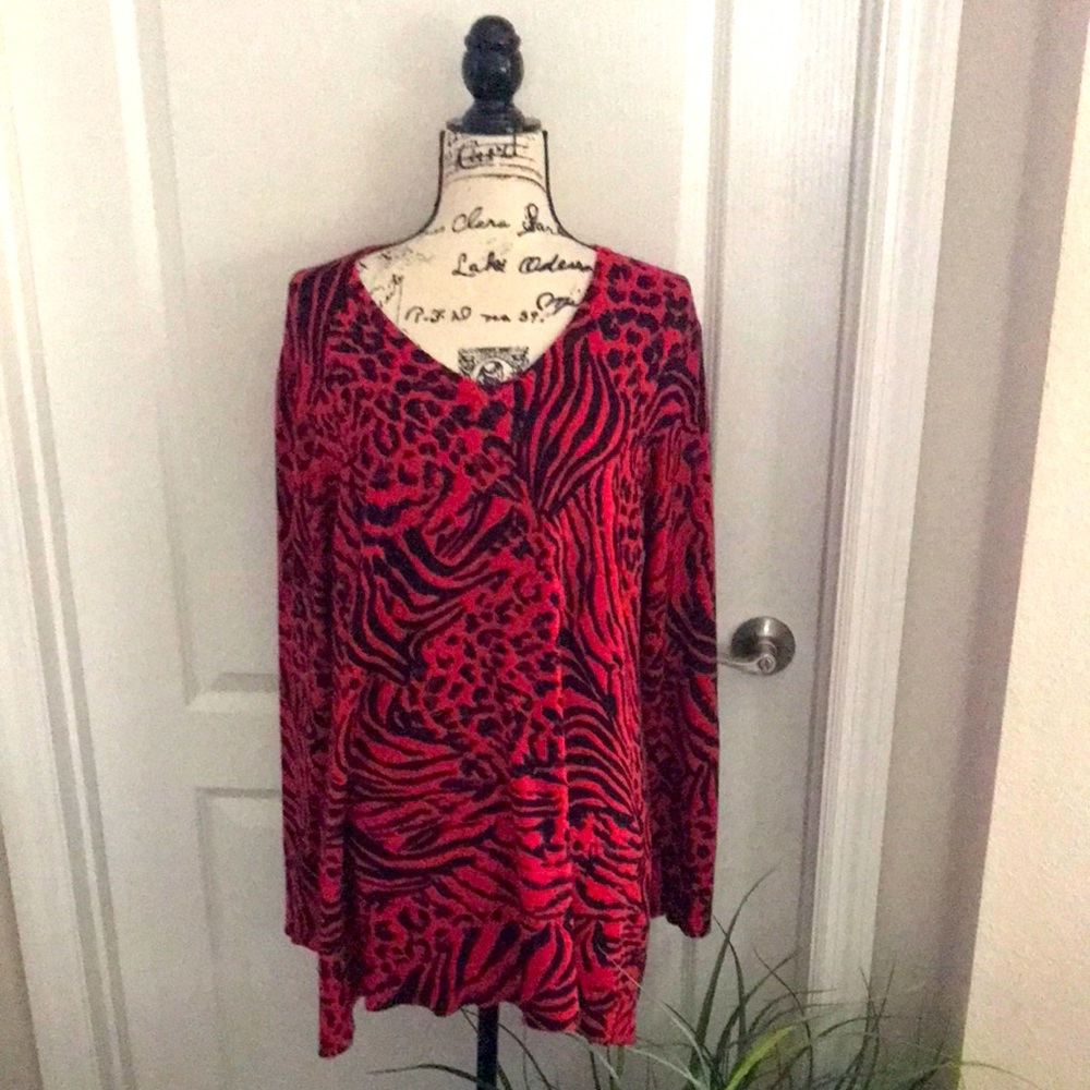 Multiples Red Animal Print Sweater.